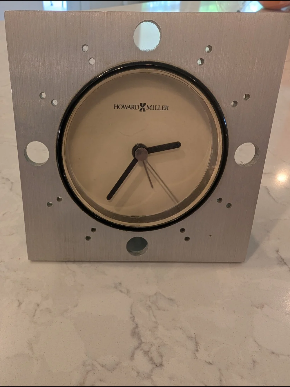 VTG Howard Miller Brushed Aluminum Square Desk Alarm Clock Mid Century Modern